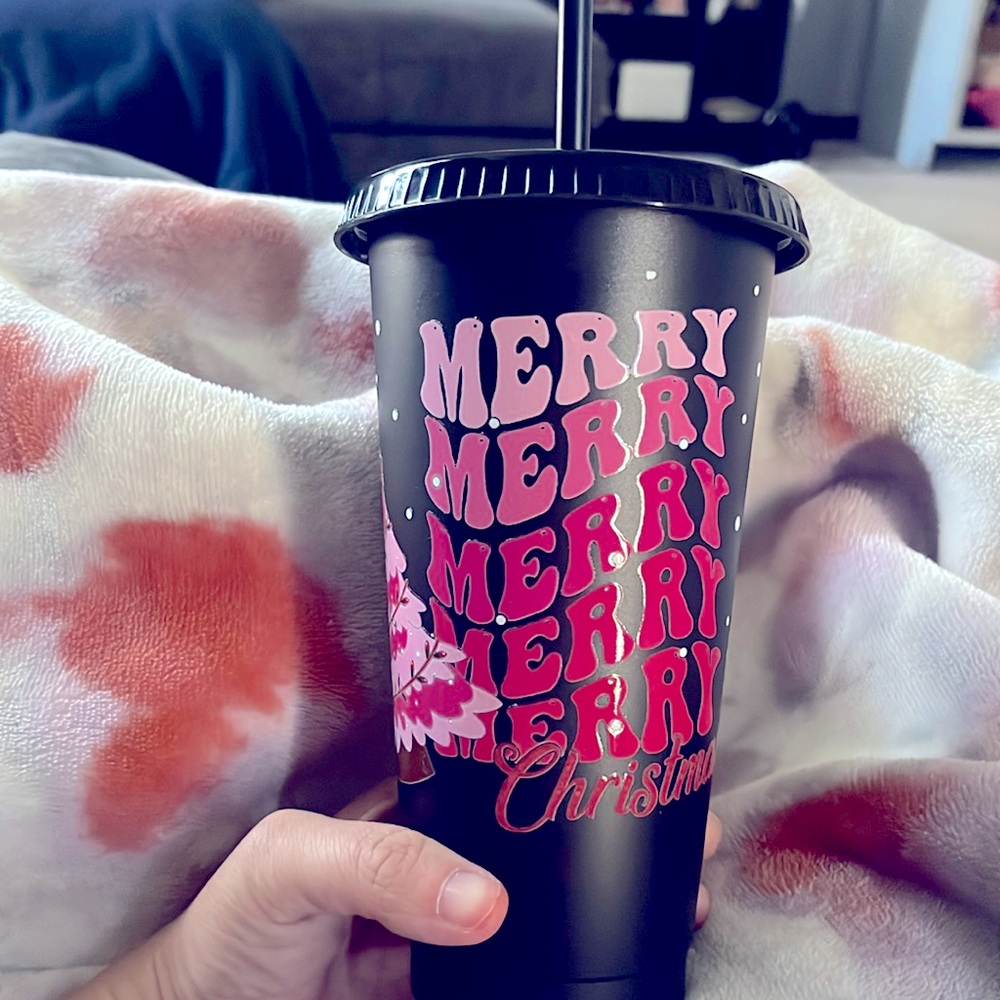 Black cold cup tumbler with straw